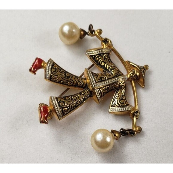 Vintage Damascene Asian Theme Brooch/Pin - Picture 3 of 9